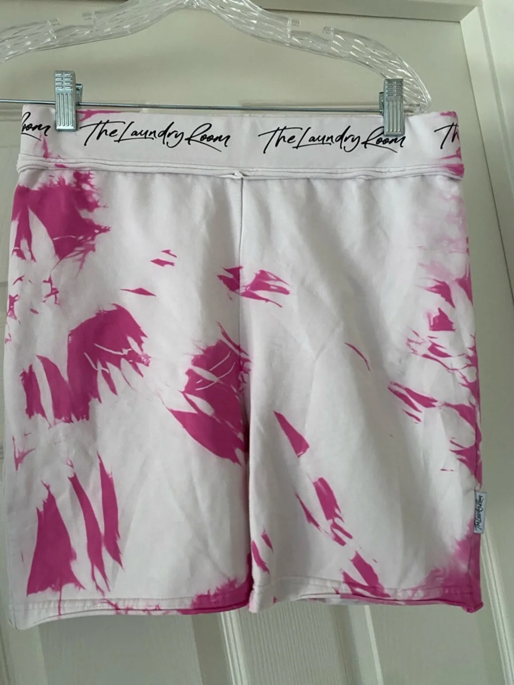 The Laundry Room White & Hot Pink Tie-Dye Bike Shorts. Size Large